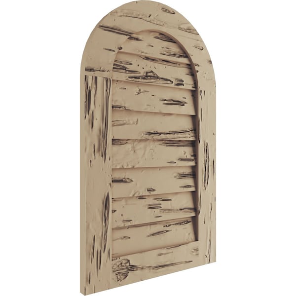 Ekena Millwork Timberthane Pecky Cypress Round Top Faux Wood Non-Functional Gable Vent, Primed Tan, 16"W x 36"H - GVURRT16X36DPCPR