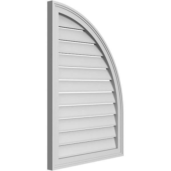 Ekena Millwork Quarter Round Top Right Surface Mount PVC Gable Vent w/ 2"W x 1-1/2"P Brickmould Frame, 24"W x 34"H - GVPQR24X3402SF