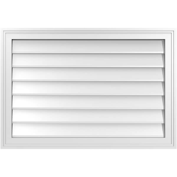 Ekena Millwork Vertical Surface Mount PVC Gable Vnt: Non-Functional, w/2"W x 1-1/2"H, Brickmould Frame, 32"W x 22"H - GVPVE32X2202SN