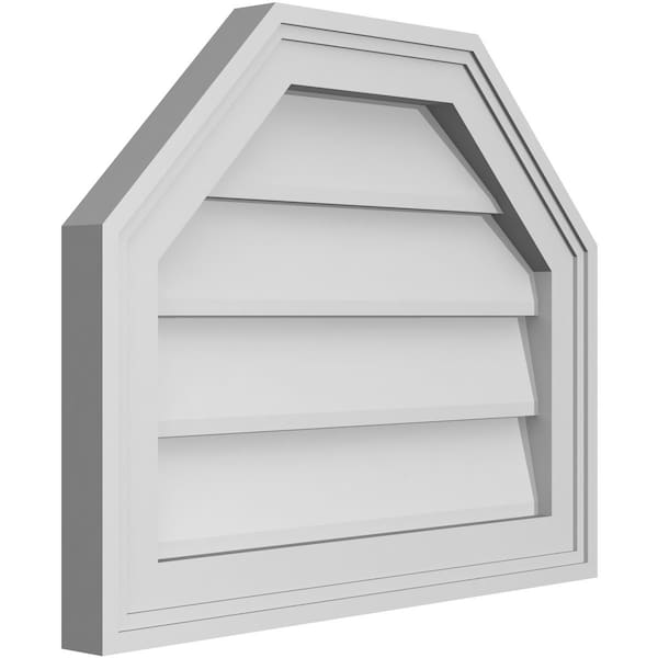 Ekena Millwork Octagonal Top Surface Mount PVC Gable Vent w/ 2"W x 1-1/2"P Brickmould Frame, 20"W x 16"H - GVPOT20X1602SN