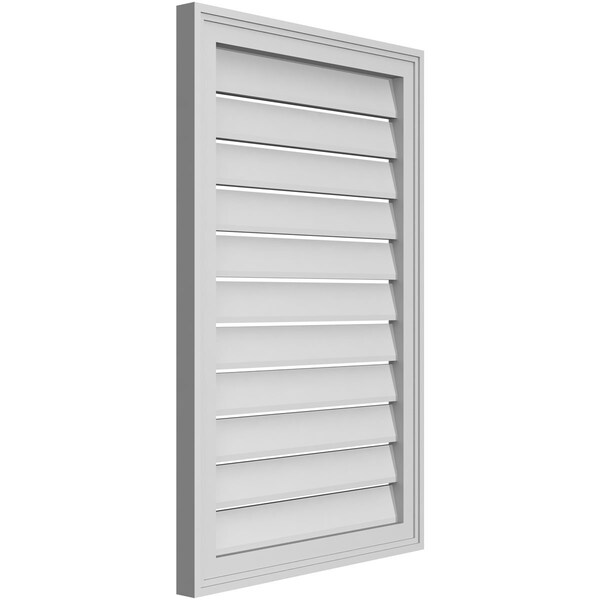Ekena Millwork Vertical Surface Mount PVC Gable Vent: Functional, w/ 2"W x 1-1/2"P Brickmould Frame, 22"W x 34"H - GVPVE22X3402SF