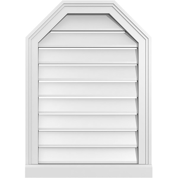 Ekena Millwork Octagonal Top Surface Mount PVC Gable Vent w/ 2"W x 2"P Brickmould Sill Frame, 20"W x 28"H - GVPOT20X2803SF