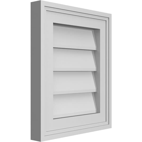 Ekena Millwork Vertical Surface Mount PVC Gable Vnt: Non-Functional, w/2"W x 1-1/2"H, Brickmould Frame, 12"W x 14"H - GVPVE12X1402SN
