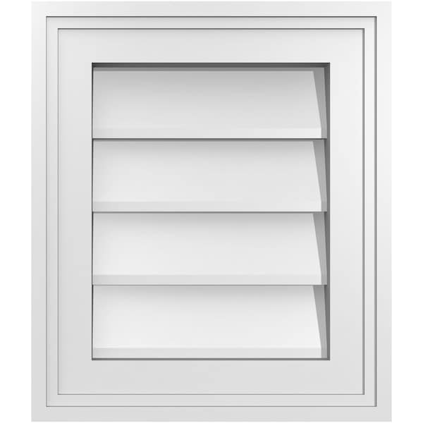 Ekena Millwork Vertical Surface Mount PVC Gable Vnt: Non-Functional, w/2"W x 1-1/2"H, Brickmould Frame, 12"W x 14"H - GVPVE12X1402SN