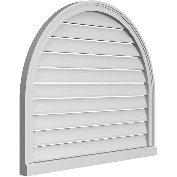 Ekena Millwork Round Top Surface Mount PVC Gable Vent: Functional, w/ 2"W x 2"P Brickmould Sill Frame, 38"W x 32"H - GVPRT38X3203SF