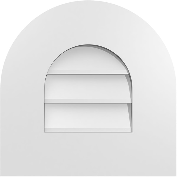 Ekena Millwork Round Top Surface Mount PVC Gable Vent: Non-Functional, w/ 3-1/2"W x 1"P Standard Frame, 14"W x 14"H - GVPRT14X1401SN