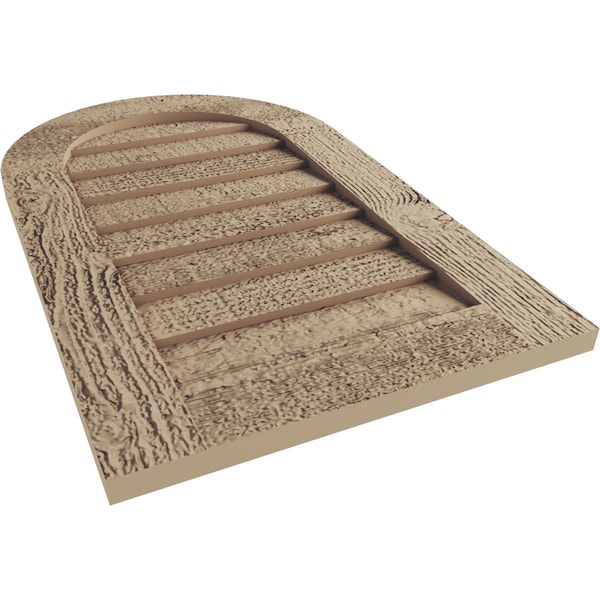 Ekena Millwork Timberthane Rough Sawn Round Top Faux Wood Non-Functional Gable Vent, Primed Tan, 42"W x 36"H - GVURRT42X36DRSPR