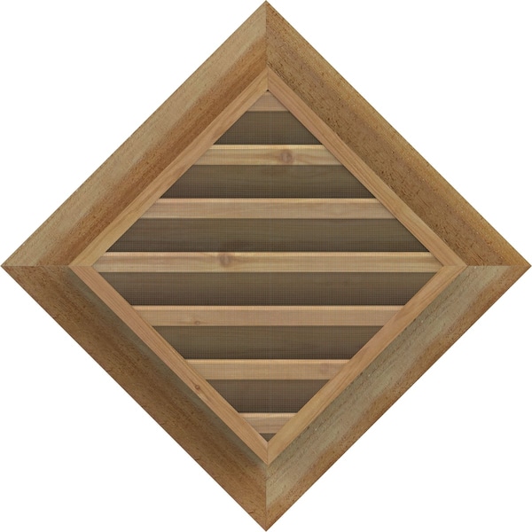 Ekena Millwork Diamond Gable Vent Functional, Western Red Cedar Gable Vent w/ Brick Mould Face Frame, 24"W x 24"H - GVWDI24X2400RFUWR