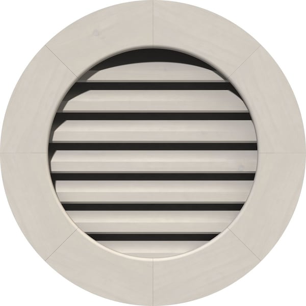Ekena Millwork Round Gable Vent Primed, Functional, Pine Gable Vent w/ 1" x 4" Flat Trim Frame, 30"W x 30"H - GVWRO30X3001SFPPI