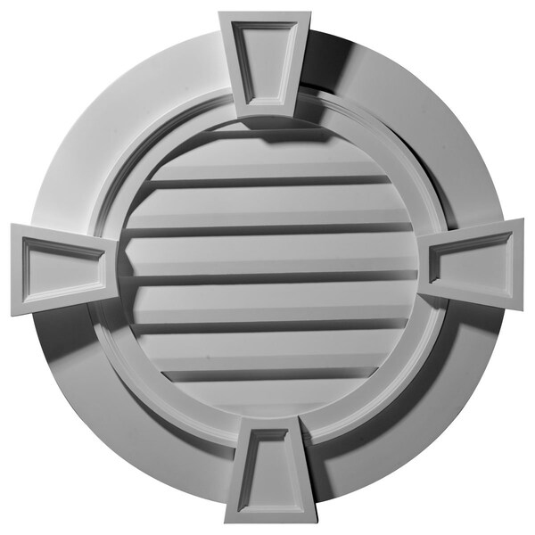 Ekena Millwork Round Gable Vent with Keystones, Functional, 34 1/8"W x 34 1/8"H x 1 1/2"P - GVRO36TFK