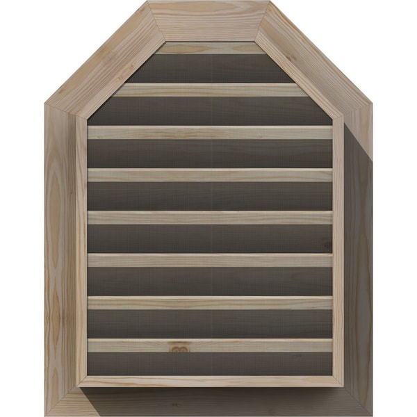 Ekena Millwork Octagonal Top Gable Vent Primed, Functional, Pine Gable Vent w/ Brick Mould Face Frame, 24"W x 20"H - GVWOT24X2000SFPPI