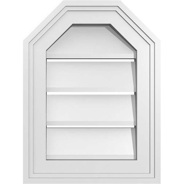 Ekena Millwork Octagonal Top Surface Mount PVC Gable Vent w/ 2"W x 1-1/2"P Brickmould Frame, 12"W x 16"H - GVPOT12X1602SF