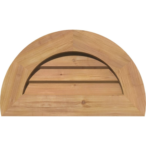 Ekena Millwork Half Round Gable Vent Western Red Cedar Gable Vent w/Decorative Face Frame, 28"W x 14"H - GVWHR28X1402SDUWR