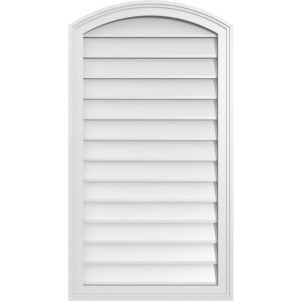 Ekena Millwork Arch Top Surface Mount PVC Gable Vent: Functional, w/ 2"W x 1-1/2"P Brickmould Frame, 22"W x 40"H - GVPAR22X4002SF