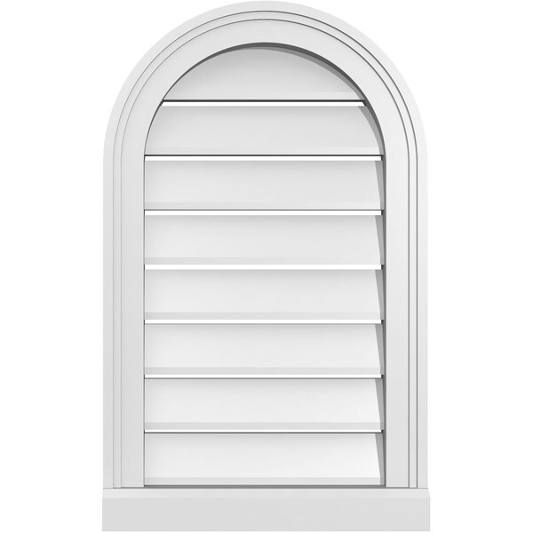 Ekena Millwork Round Top Surface Mount PVC Gable Vent: Functional, w/ 2"W x 2"P Brickmould Sill Frame, 16"W x 26"H - GVPRT16X2603SF
