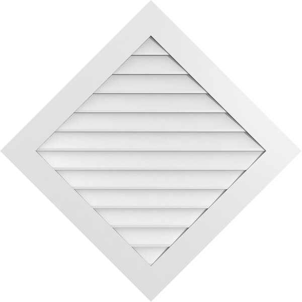 Ekena Millwork Diamond Surface Mount PVC Gable Vent: Functional, w/ 3-1/2"W x 1"P Standard Frame, 42"W x 42"H - GVPDI42X4201SF