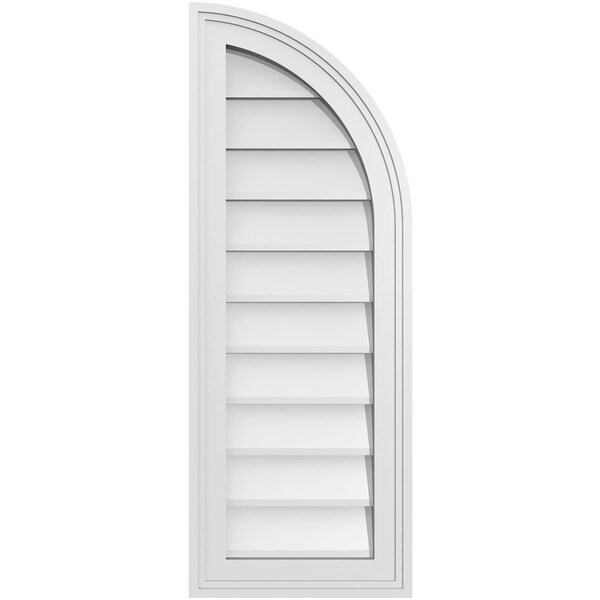 Ekena Millwork Quarter Round Top Right Surface Mount PVC Gable Vent w/ 2"W x 1-1/2"P Brickmould Frame, 12"W x 32"H - GVPQR12X3202SN