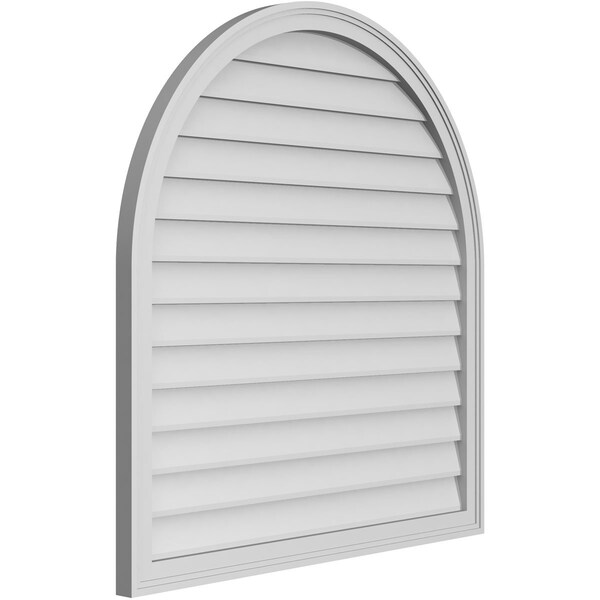 Ekena Millwork Round Top Surface Mount PVC Gable Vent w/ 2"W x 1-1/2"P Brickmould Frame, 38"W x 40"H - GVPRT38X4002SN