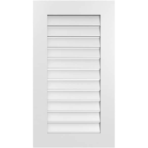 Ekena Millwork Vertical Surface Mount PVC Gable Vent: Functional, w/ 3-1/2"W x 1"P Standard Frame, 20"W x 36"H - GVPVE20X3601SF