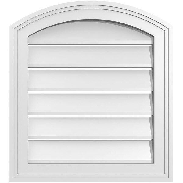 Ekena Millwork Arch Top Surface Mount PVC Gable Vent: Non-Functional, w/2"W x 1-1/2"P Brickmould Frame, 18"W x 18"H - GVPAR18X1802SN