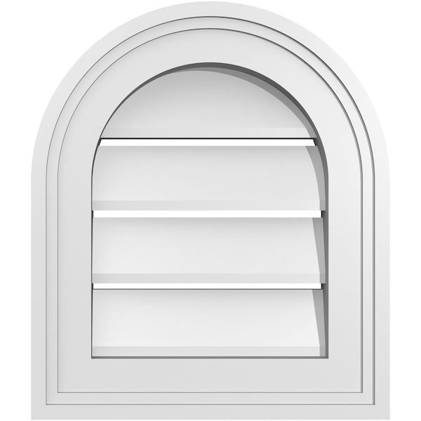 Ekena Millwork Round Top Surface Mount PVC Gable Vent: Functional, w/ 2"W x 1-1/2"P Brickmould Frame, 12"W x 14"H - GVPRT12X1402SF