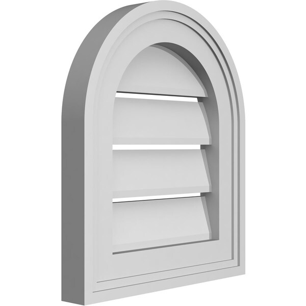 Ekena Millwork Round Top Surface Mount PVC Gable Vent: Functional, w/ 2"W x 1-1/2"P Brickmould Frame, 12"W x 14"H - GVPRT12X1402SF