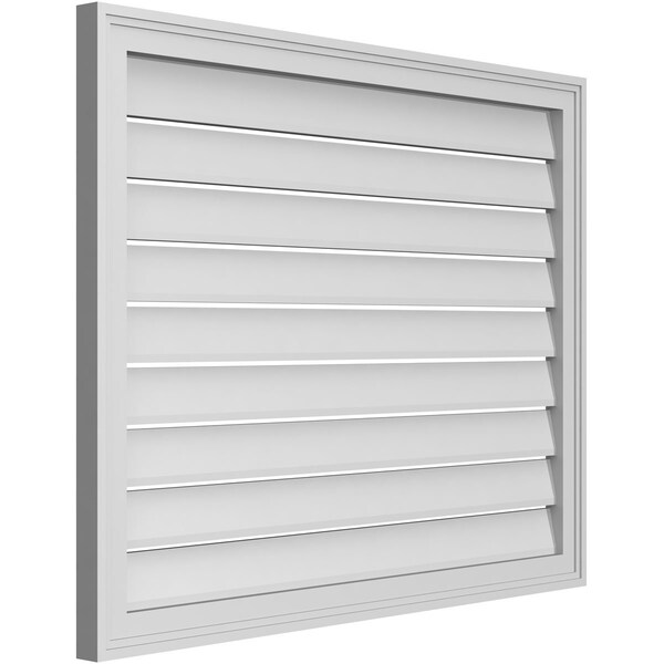 Ekena Millwork Vertical Surface Mount PVC Gable Vent: Functional, w/ 2"W x 1-1/2"P Brickmould Frame, 38"W x 30"H - GVPVE38X3002SF