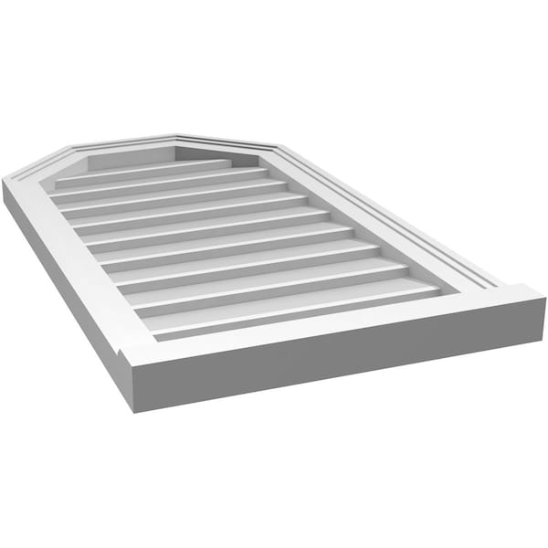 Ekena Millwork Octagonal Top Surface Mount PVC Gable Vent w/ 2"W x 2"P Brickmould Sill Frame, 18"W x 32"H - GVPOT18X3203SN