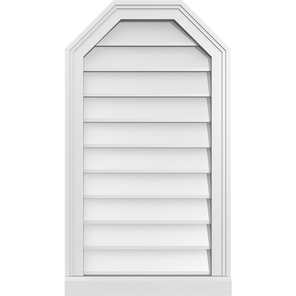 Ekena Millwork Octagonal Top Surface Mount PVC Gable Vent w/ 2"W x 2"P Brickmould Sill Frame, 18"W x 32"H - GVPOT18X3203SN
