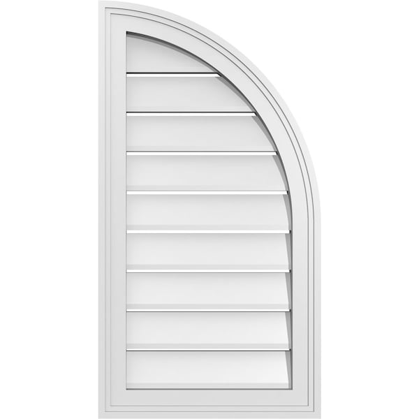 Ekena Millwork Quarter Round Top Right Surface Mount PVC Gable Vent w/ 2"W x 1-1/2"P Brickmould Frame, 16"W x 30"H - GVPQR16X3002SF