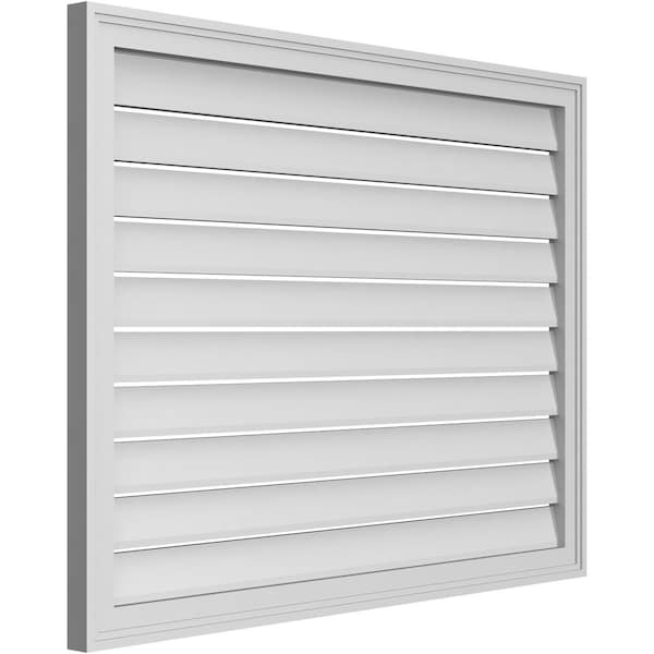 Ekena Millwork Vertical Surface Mount PVC Gable Vent: Functional, w/ 2"W x 1-1/2"P Brickmould Frame, 42"W x 32"H - GVPVE42X3202SF