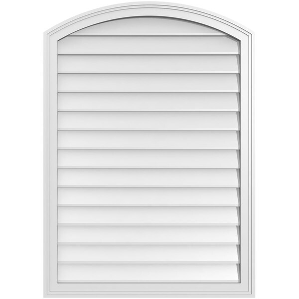Ekena Millwork Arch Top Surface Mount PVC Gable Vent: Functional, w/ 2"W x 1-1/2"P Brickmould Frame, 30"W x 42"H - GVPAR30X4202SF