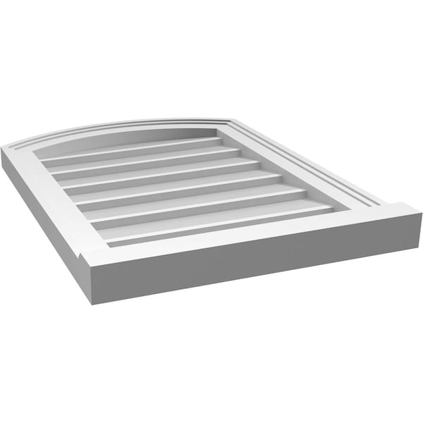 Ekena Millwork Arch Top Surface Mount PVC Gable Vent: Functional, w/ 2"W x 2"P Brickmould Sill Frame, 18"W x 24"H - GVPAR18X2403SF
