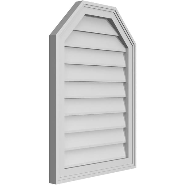 Ekena Millwork Octagonal Top Surface Mount PVC Gable Vent w/ 2"W x 1-1/2"P Brickmould Frame, 20"W x 28"H - GVPOT20X2802SN
