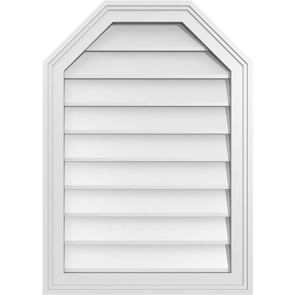 Ekena Millwork Octagonal Top Surface Mount PVC Gable Vent w/ 2"W x 1-1/2"P Brickmould Frame, 20"W x 28"H - GVPOT20X2802SN