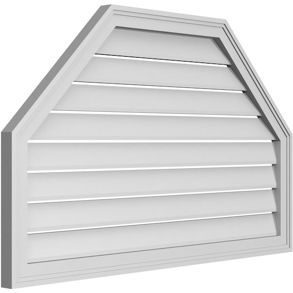 Ekena Millwork Octagonal Top Surface Mount PVC Gable Vent w/ 2"W x 1-1/2"P Brickmould Frame, 42"W x 26"H - GVPOT42X2602SF