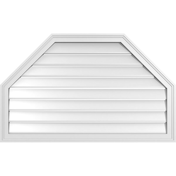 Ekena Millwork Octagonal Top Surface Mount PVC Gable Vent w/ 2"W x 1-1/2"P Brickmould Frame, 42"W x 26"H - GVPOT42X2602SF