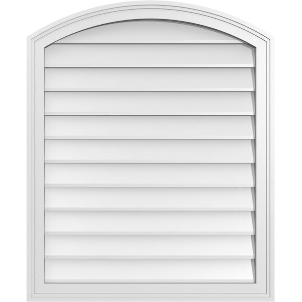 Ekena Millwork Arch Top Surface Mount PVC Gable Vent: Functional, w/ 2"W x 1-1/2"P Brickmould Frame, 28"W x 34"H - GVPAR28X3402SF