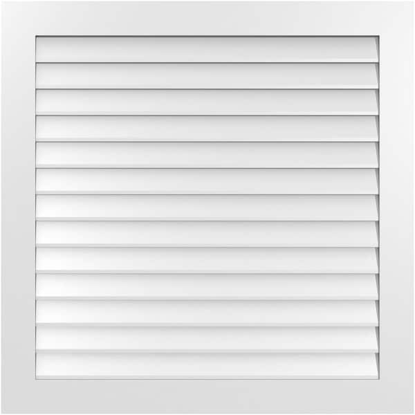 Ekena Millwork Vertical Surface Mount PVC Gable Vent: Non-Functional, w/3-1/2"W x 1"H, Standard Frame, 42"W x 42"H - GVPVE42X4201SN