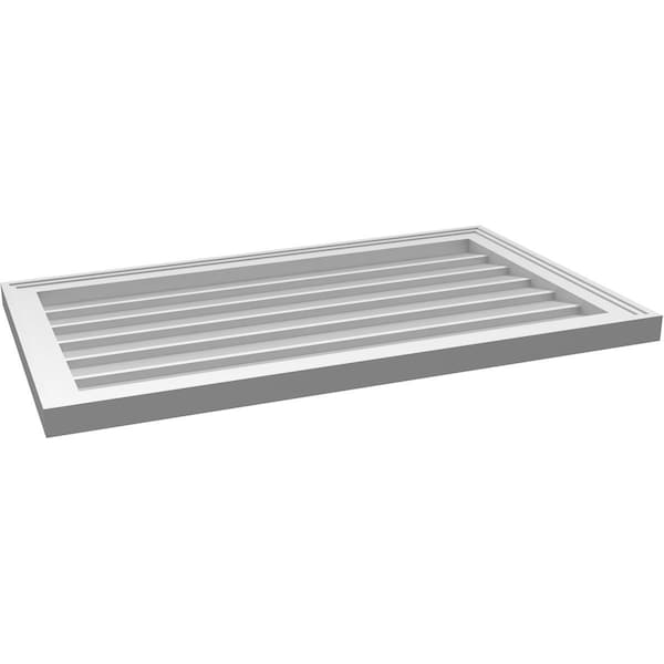 Ekena Millwork Vertical Surface Mount PVC Gable Vnt: Non-Functional, w/2"W x 1-1/2"H, Brickmould Frame, 34"W x 20"H - GVPVE34X2002SN