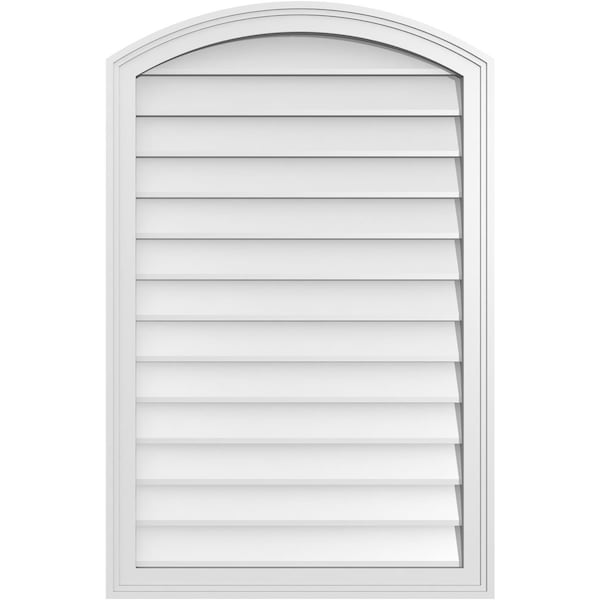 Ekena Millwork Arch Top Surface Mount PVC Gable Vent: Functional, w/ 2"W x 1-1/2"P Brickmould Frame, 26"W x 40"H - GVPAR26X4002SF