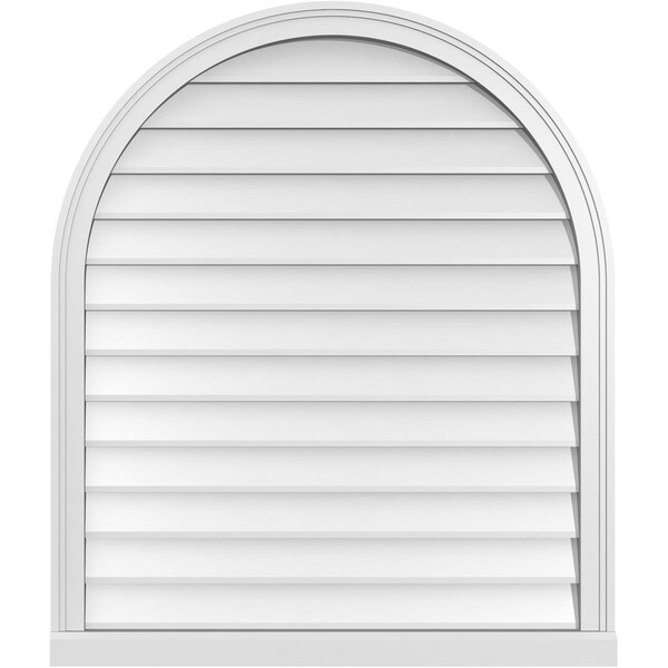 Ekena Millwork Round Top Surface Mount PVC Gable Vent w/ 2"W x 2"P Brickmould Sill Frame, 34"W x 40"H - GVPRT34X4003SN