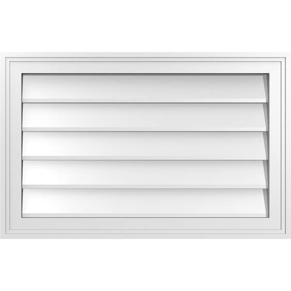 Ekena Millwork Vertical Surface Mount PVC Gable Vnt: Non-Functional, w/2"W x 1-1/2"H, Brickmould Frame, 28"W x 18"H - GVPVE28X1802SN