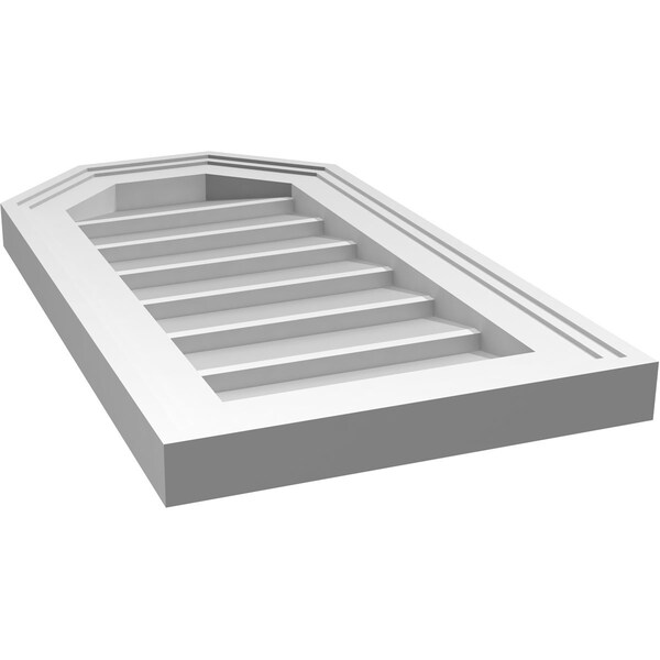 Ekena Millwork Octagonal Top Surface Mount PVC Gable Vent w/ 2"W x 1-1/2"P Brickmould Frame, 12"W x 22"H - GVPOT12X2202SN