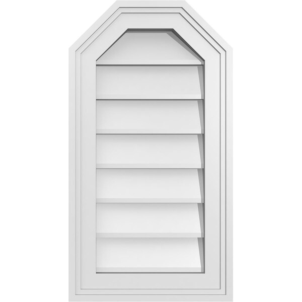 Ekena Millwork Octagonal Top Surface Mount PVC Gable Vent w/ 2"W x 1-1/2"P Brickmould Frame, 12"W x 22"H - GVPOT12X2202SN