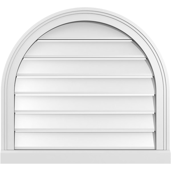 Ekena Millwork Round Top Surface Mount PVC Gable Vent: Functional, w/ 2"W x 2"P Brickmould Sill Frame, 26"W x 24"H - GVPRT26X2403SF