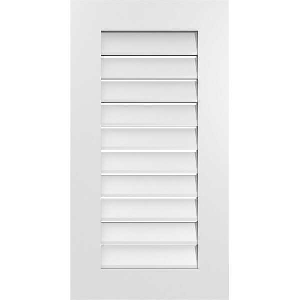 Ekena Millwork Vertical Surface Mount PVC Gable Vent: Functional, w/ 3-1/2"W x 1"P Standard Frame, 18"W x 34"H - GVPVE18X3401SF