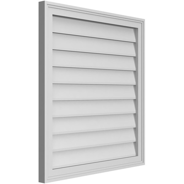 Ekena Millwork Vertical Surface Mount PVC Gable Vnt: Non-Functional, w/2"W x 1-1/2"H, Brickmould Frame, 28"W x 30"H - GVPVE28X3002SN