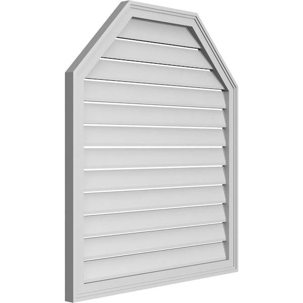 Ekena Millwork Octagonal Top Surface Mount PVC Gable Vent w/ 2"W x 1-1/2"P Brickmould Frame, 34"W x 38"H - GVPOT34X3802SF