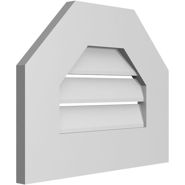 Ekena Millwork Octagonal Top Surface Mount PVC Gable Vent: Functional, w/ 3-1/2"W x 1"P Standard Frame, 18"W x 14"H - GVPOT18X1401SF
